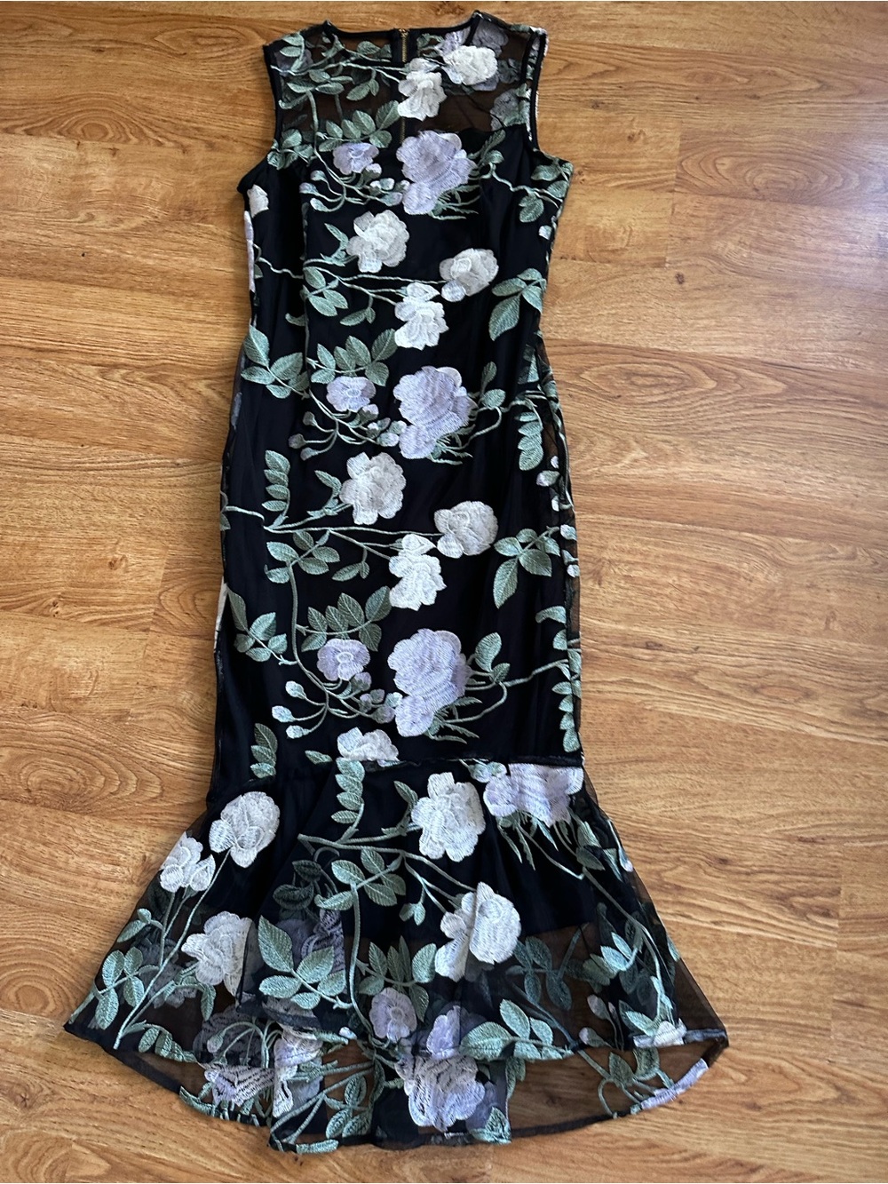 Calvin Klein Black Floral Embroidered Flounce Dress Size 2